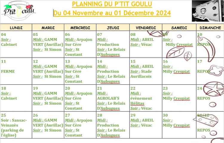 Planning Petit Goulu