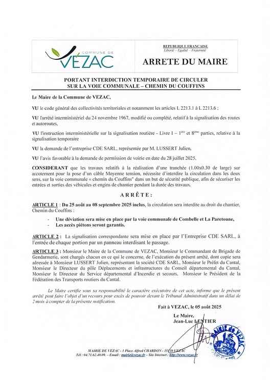 ARRETE CHEMIN DU COUFFINS